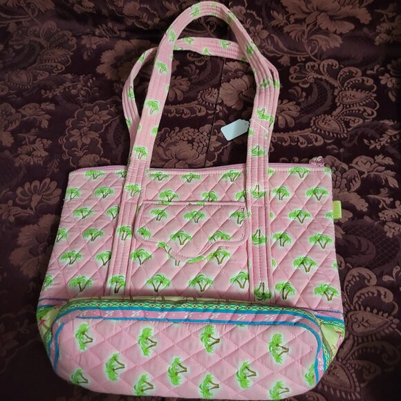 Maggib Palm Tree Flamingo Quilted Tote Bag - Picture 1 of 5